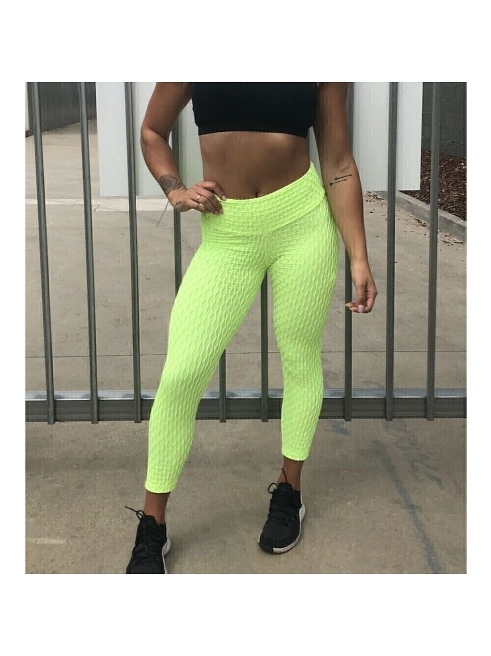 Scrunch Butt Anti-Cellulite Textured Neon Yellow Tik Tok Workout Leggings